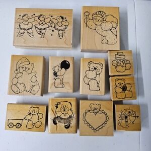 Dreamtime Teddy Bear Rubber Stamps‎ Lot of 11 Wood Mounted Craft Scrapbooking